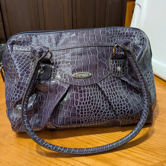 Minicci Dark Purple Croc-Embossed Shoulder Purse - Picture 1 of 13